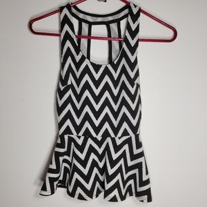 Peplum Chevron Black & White Top with Cutouts